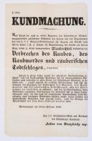 1858 Statáriumra figyelmeztető kétnyelvű hirdetmény. soproni kerület. 44x34 cm