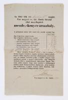1852 Vas megye zsemle és kenyér árszabály hirdetmény 50x40 cm