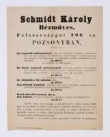 cca 1860 Schmidt Károly, Pozsonyi rézműves kétnyelvű hirdetménye 46x30 cm