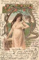 Eve with snake and apple, Art Nouveau litho (wet damage)