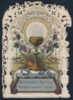cca 1880 Színezett csipke szentkép, kis hibával, 10x7cm