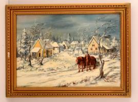 Blanche jelzéssel: Téli falu. Olaj, vászon, keretben, 50×70 cm