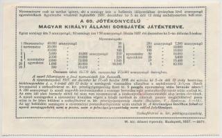 Budapest 1937. "Fél-Sorsjegy a 69. jótékonycélú M.Kir. Állami Sorsjátékra" 1,5P értékben, ...