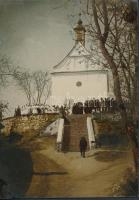 cca 1926 Falusi templom, Kerny István (1879-1963) pecséttel jelzett vintage fotóművészeti alkotása, 21x15 cm