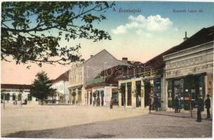 Érsekújvár, Nové Zamky; Kossuth Lajos tér, gyógyszertár, Oczvirk Rajmund üzlete / square, pharmacy, shop
