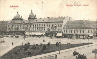 Kolozsvár, Cluj; Mátyás király tér, Tamási Tamás és Fia üzlete, Ujhelyi és Boros kiadása / square, shop (EK)