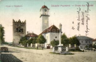 Poprád, Poprad; Fő tér, templom, Gallo Ede üzlete / main square, church, shop