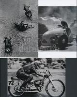 cca 1941 Motorverseny és autóverseny, Fekete György budapesti fényképész hagyatékából, mai nagyítások 3 db régi - bizonyára repró - negatívról, 10x15 cm