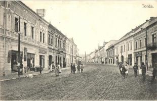 Torda, Turda; utcakép, Sterl Gyula és Leób Dávid üzlete, kiadja Füssy József / street view, shops (EK)