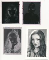 cca 1974 Andai Györgyi színésznő, 3 db szabadon felhasználható vintage negatív (7x6 cm) és 1 db vintage pozitív kép aláírva, 10x7 cm