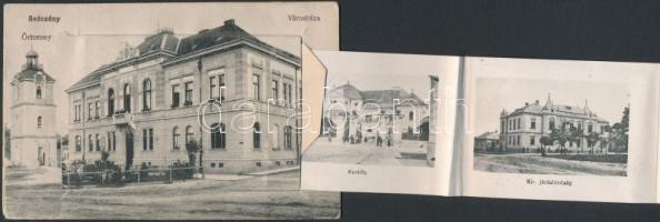 Szécsény, Városháza, őrtorony, kiadja Glattstein Adolf, leporello képeslap gyógyszertárral (kis szak...