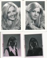 cca 1971 Piros Ildikó színésznő, 4 db szabadon felhasználható vintage negatív (7x6 cm) és 2 db aláírt vintage pozitív kép, 10x7 cm