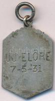 1931. "Uj előre 7-5-'31" ezüstözött Br labdarúgó díjérem, akasztóval (38x26mm) T:2,2-