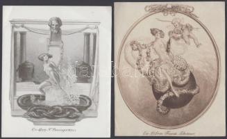 Franz von Bayros (1866-1924): 4 db erotikus ex libris Klisé, papír, jelzés a klisén, 10×9-14×12 cm