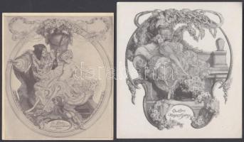 Franz von Bayros (1866-1924): 4 db erotikus ex libris Klisé, papír, jelzés a klisén, 10×9-14×12 cm