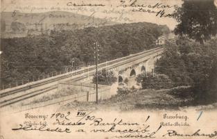 Pozsony, Pressburg, Bratislava; Vörös vasúti híd / Rothe-Brücke / railway bridge (kis szakadás / small tear)