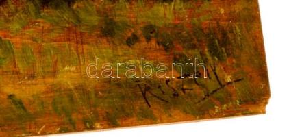 Kiszely jelzéssel: Vihar az erdőben. Olaj, falemez, 21×31 cm