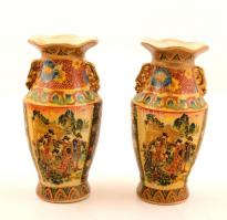 Kínai vázák, kerámia, részben kézzel festett, jelzett, hibátlan, 2db, 16cm