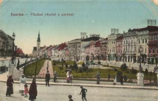 Eperjes, Presov; Fő utca, park, kiadja Grosszmann Ernő (EB)