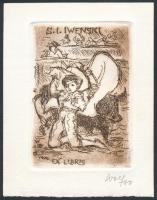 Remo Wolf (1912-2009): Ex Libris S. I. Iwenski. Rézkarc, papír, jelzett, 10×7 cm