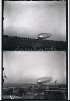 1931 Zeppelin Budapest felett, 4 db korabeli vintage üveglemez negatív mai nagyítása, 13x18 cm