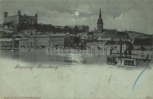 Pozsony, Pressburg, Bratislava; Látkép, vár, gőzhajó, kiadja Schmidt Edgar / general view, castle, steamship (fa)