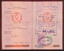 1957 Magyar útlevél Rákosi-címerrel(!), benne brit követségi bejegyzésekkel