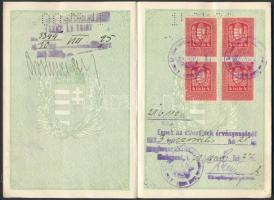 1930 Útlevél, Magyar Királyság által kiállítva, román vizummal, meghosszabbítással,  pp.:32, 16x11cm