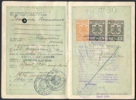 1934 Útlevél, Magyar Királyság által kiállítva, román vizummal,  pp.:32, 16x11cm