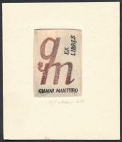 Virgilio Tramontin (1908-2002): Ex Libris Gianni Mantero. Rézkarc, papír, jelzett, 4×3 cm