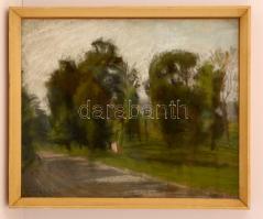 Imreh Zsigmond (1900-1965):Fa csoport az útnál. Pasztell, papír, jelzett, üvegezett keretben, 34×44 cm