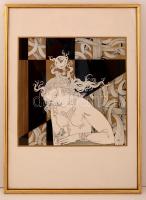 Szász Endre (1926-2003): Mulandó ifjuság. Szitanyomat, papír, jelzett, üvegezett keretben, 41×41 cm