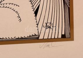 Szász Endre (1926-2003): Mulandó ifjuság. Szitanyomat, papír, jelzett, üvegezett keretben, 41×41 cm