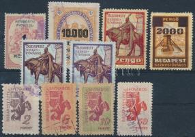 10 db budapesti okmánybélyeg + 1944 Budapesti húsjegy tömb (16.500)