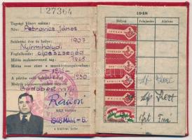 1948 Tagsági könyv, Magyar Kommunista Párt, sok bélyeggel, nyomtatott Rákosi aláírással, 10x7cm