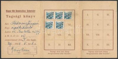 1948 Tagsági könyv, Magyar Nők Demokratikus Szövetsége, bélyeggel, 10x7cm