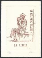 Franco Fedeli (?): Ex Libris De Filippis Mario. Rézkarc, papír, jelzett, sorszámozott, 10×6.5 cm
