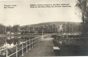 Pöstyén-fürdő, Piestany; Kilátás a Rádiumhegyre a Riviéra sétányról / promenade, mountain