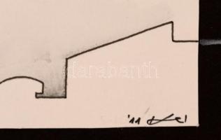 Olvashatatlan jelzéssel: Kompzició. Kollázs, papír, apró szakadással, 50×69 cm