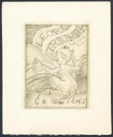 Edgar Valter / Walter (1929-2006): Ex Libris Leopold Triumph. Rézkarc, papír, pecséttel jelzett, 6×4.5 cm