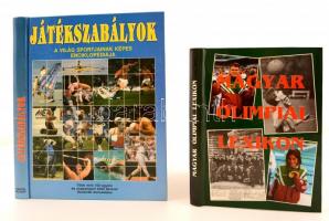 Vegyes sport témájú könyvek, 2 db:  Játékszabályok. A világ sportjainak képes enciklopédiája. Budapest, 1994, Göncöl Kiadó. Kiadói kemény papírkötés. Jó állapotban. Rózsaligeti László: Magyar Olimpiai Lexikon. Budapest, 2000, Datus Nyomda. Kiadói kemény papírkötés. Jó állapotban.