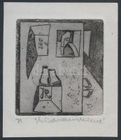 Saule Kisarauskiene (1937- ): Ex Libris J. R. Rézkarc, papír, jelzett, 7.5×7 cm