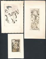Didelyte, Grazina (1938-2007): 3 db ex libris, rézkarc, papír, jelzett, különböző méretben / Etched, signed bookplates