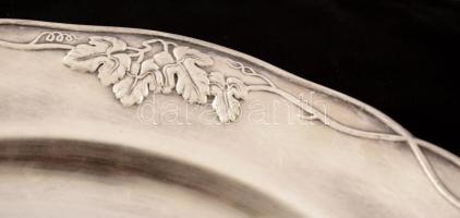 Szecessziós alpakka tál, jelzett, d: