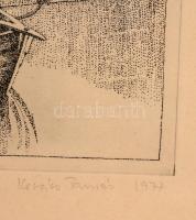 Kovács Tamás (1942-1999): Táj. Rézkarc, papír, jelzett, üvegezett keretben, 26×35 cm