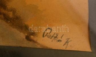 Patkó jelzéssel: Házak  a vízparton. Akvarell, papír, üvegezett keretben, 22×33 cm