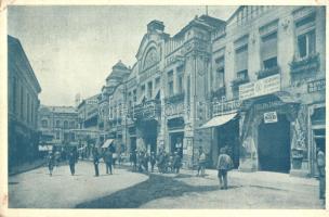 Ungvár, Uzhorod; Hotel Korona, utcarészlet, fodrász, csehszlovák fegyvergyár / Hotel Koruna, Fencikovo námesti / hotel, street, barber, armory, 'Ungvár visszatért' So. Stpl. (EK)