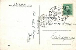 Ungvár, Uzhorod; Hotel Korona, utcarészlet, fodrász, csehszlovák fegyvergyár / Hotel Koruna, Fenciko...