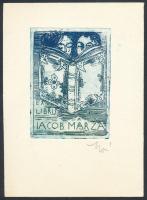 Molnár Dénes (1947-2000): Ex libris Jacob Marza Rézkarc, papír, jelzett, 8x6 cm