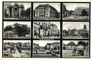 Ungvár, Uzhorod; Mozaik képeslap zsinagógával / multi-view postcard with synagogue